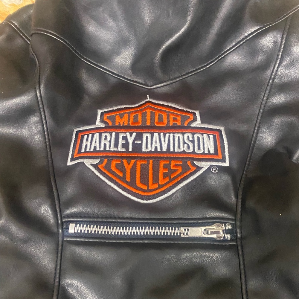 Harley-Davidson Black Leather Dog Jacket with Orange and White Logo